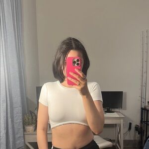 Garage Cream Fitted Crop T-Shirt